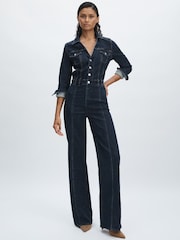 Paige Peregrine Blue Stretch-Cotton Denim Jumpsuit - Image 3 of 6
