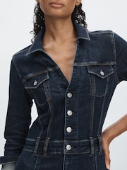 Paige Peregrine Blue Stretch-Cotton Denim Jumpsuit - Image 4 of 6
