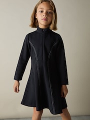Reiss Navy Kelly 4-9 yrs Jersey Contrast-Stitch Flared Dress - Image 1 of 4