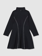 Reiss Navy Kelly 4-9 yrs Jersey Contrast-Stitch Flared Dress - Image 2 of 4