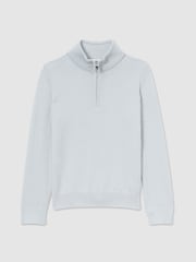 Reiss Iced Blue Blackhall 13-14 yrs Merino Wool Half-Zip Funnel Neck Jumper - Image 1 of 4