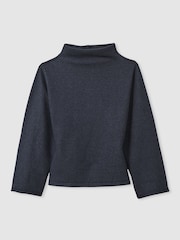 Reiss Navy Cora Cotton-Blend High-Neck Top - Image 2 of 6