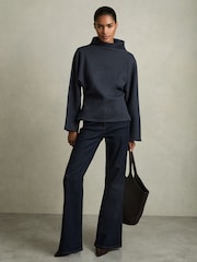 Reiss Navy Cora Cotton-Blend High-Neck Top - Image 3 of 6
