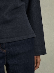Reiss Navy Cora Cotton-Blend High-Neck Top - Image 4 of 6