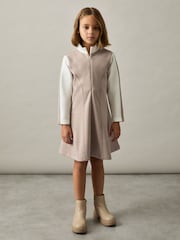 Reiss Ecru Kelly 4-9 yrs Jersey Contrast-Stitch Flared Dress - Image 1 of 4