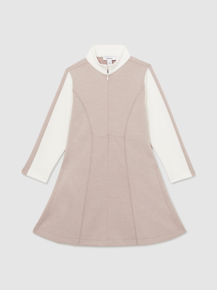 Reiss Ecru Kelly 4-9 yrs Jersey Contrast-Stitch Flared Dress - Image 2 of 4