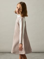 Reiss Ecru Kelly 4-9 yrs Jersey Contrast-Stitch Flared Dress - Image 3 of 4