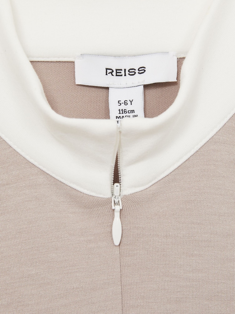 Reiss Ecru Kelly 4-9 yrs Jersey Contrast-Stitch Flared Dress - Image 4 of 4