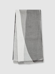 Reiss Grey/White Audrey Linen-Blend Printed Scarf - Image 1 of 4