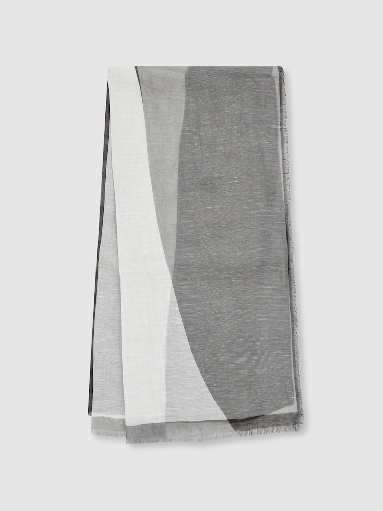 Reiss Grey/White Audrey Linen-Blend Printed Scarf - Image 1 of 4