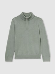 Reiss Herb Green Blackhall 13-14 yrs Merino Wool Half-Zip Funnel Neck Jumper - Image 1 of 4