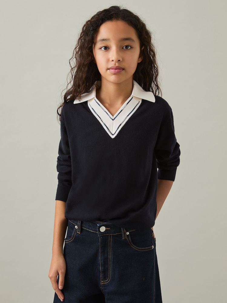 Azul marino - Reiss Neena Wool Collared Cricket Jumper - Imagen 1 de 4