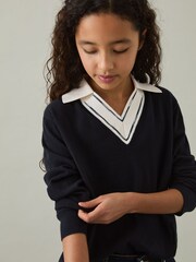 Azul marino - Reiss Neena Wool Collared Cricket Jumper - Imagen 3 de 4
