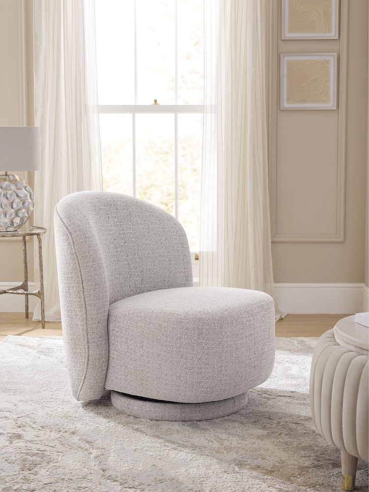 Contrast Chenille Light Natural Hattie Swivel Accent Chair - Image 1 of 9