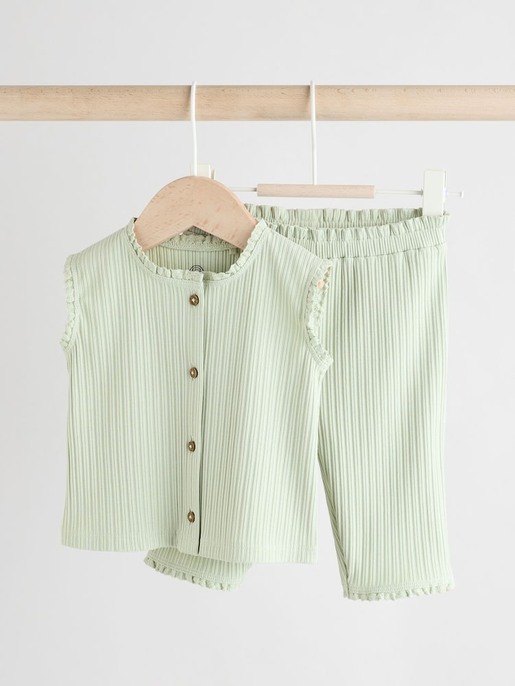 Sage Green Baby Sleeveless Top and Leggings Set - Image 1 of 11