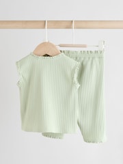 Sage Green Baby Sleeveless Top and Leggings Set - Image 4 of 11