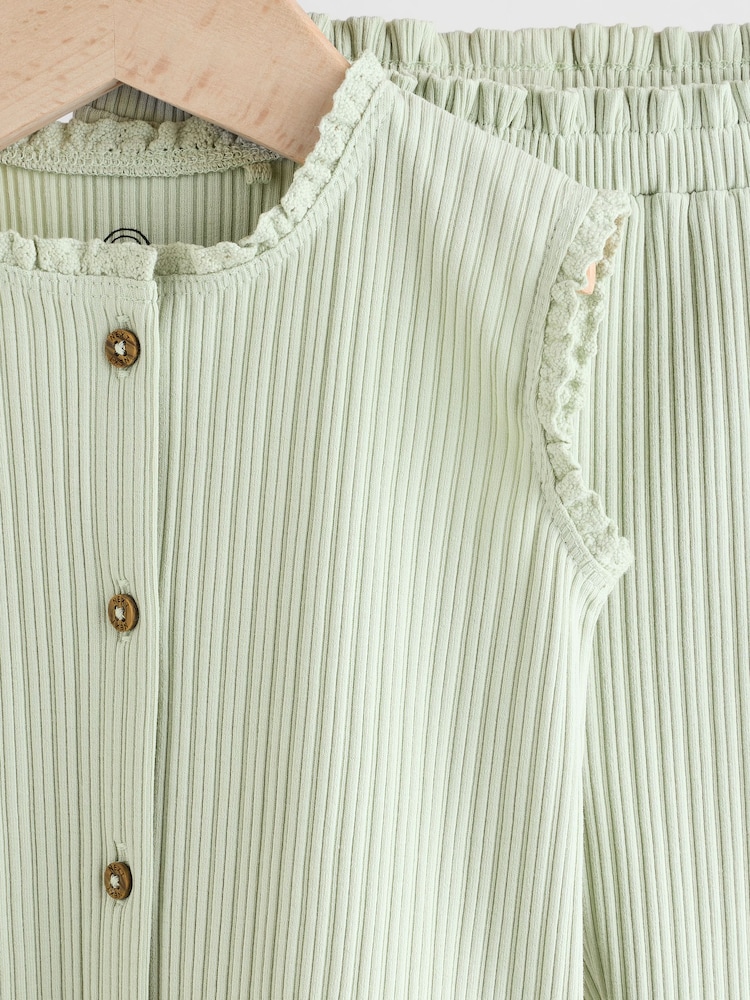 Sage Green Baby Sleeveless Top and Leggings Set - Image 7 of 11