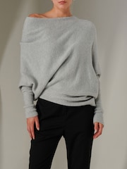 Jolie Moi Light Grey Off The Shoulder Soft Knit Jumper - Image 3 of 6
