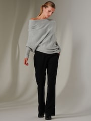 Jolie Moi Light Grey Off The Shoulder Soft Knit Jumper - Image 4 of 6