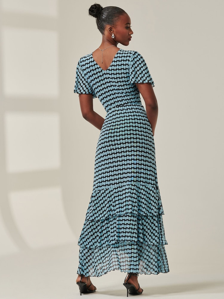 Jolie Moi Blue Geo Print Tiered Maxi Dress - Image 2 of 6