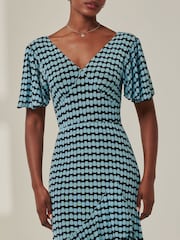 Jolie Moi Blue Geo Print Tiered Maxi Dress - Image 3 of 6