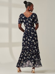 Jolie Moi Blue Angel Sleeve Tiered Hem Maxi Dress - Image 2 of 6