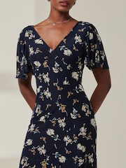 Jolie Moi Blue Angel Sleeve Tiered Hem Maxi Dress - Image 3 of 6