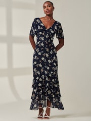 Jolie Moi Blue Angel Sleeve Tiered Hem Maxi Dress - Image 5 of 6