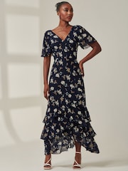 Jolie Moi Blue Angel Sleeve Tiered Hem Maxi Dress - Image 6 of 6