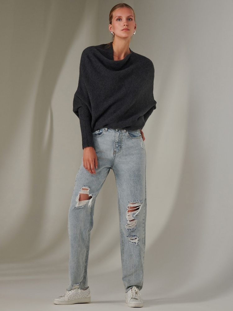Jolie Moi Grey Off The Shoulder Soft Knit Jumper - Image 1 of 6