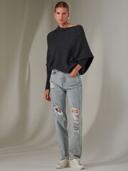 Jolie Moi Grey Off The Shoulder Soft Knit Jumper - Image 6 of 6