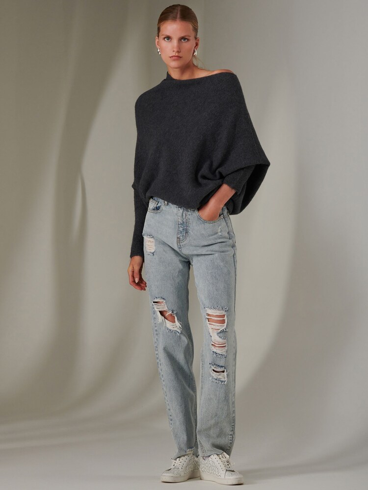 Jolie Moi Grey Off The Shoulder Soft Knit Jumper - Image 6 of 6