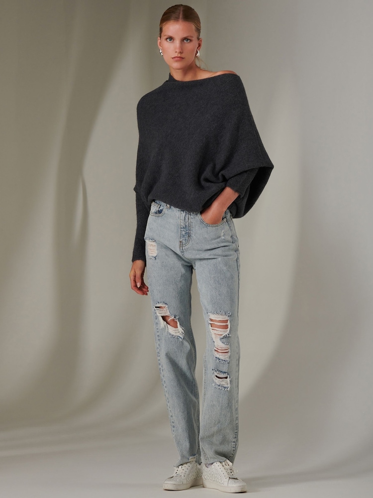 Grau - Jolie Moi Schulterfreier, weicher Strickpullover - Bild 6 von 6 Grau - Jolie Moi Schulterfreier, weicher Strickpullover - Bild 6 von 6
