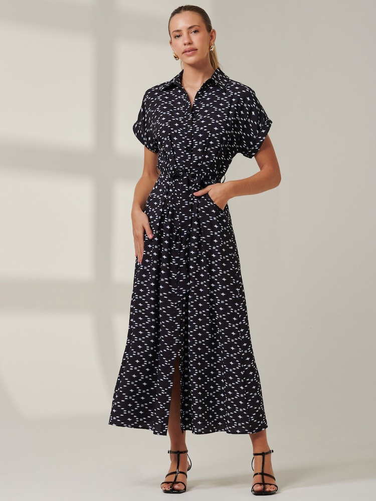 Jolie Moi Black Drop Shoulder Shirt Maxi Dress - Image 1 of 6