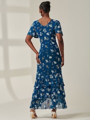 Jolie Moi Blue Angel Sleeve Tiered Hem Maxi Dress - Image 2 of 6