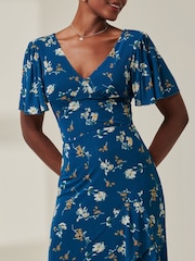 Jolie Moi Blue Angel Sleeve Tiered Hem Maxi Dress - Image 3 of 6