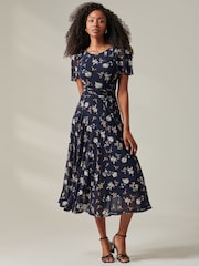 Jolie Moi Blue Harlie Floral Mesh Maxi Dress - Image 1 of 6