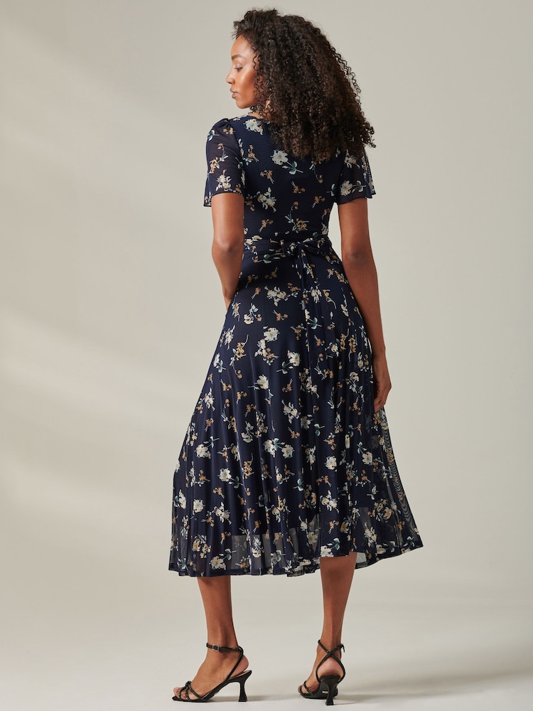Jolie Moi Blue Harlie Floral Mesh Maxi Dress - Image 2 of 6