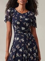Jolie Moi Blue Harlie Floral Mesh Maxi Dress - Image 3 of 6