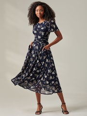 Jolie Moi Blue Harlie Floral Mesh Maxi Dress - Image 4 of 6