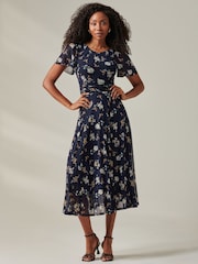 Jolie Moi Blue Harlie Floral Mesh Maxi Dress - Image 5 of 6