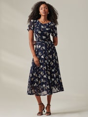 Jolie Moi Blue Harlie Floral Mesh Maxi Dress - Image 6 of 6