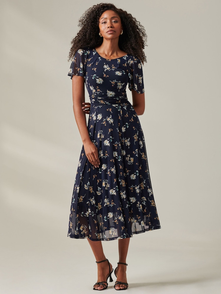 Jolie Moi Blue Harlie Floral Mesh Maxi Dress - Image 6 of 6