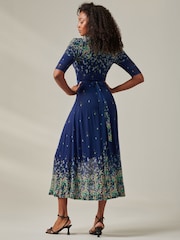 Jolie Moi Blue Stella Floral Print Wrap Mesh Maxi Dress - Image 2 of 6
