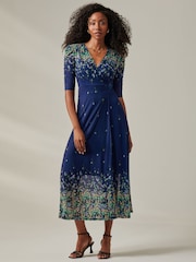 Jolie Moi Blue Stella Floral Print Wrap Mesh Maxi Dress - Image 5 of 6