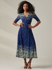Jolie Moi Blue Stella Floral Print Wrap Mesh Maxi Dress - Image 6 of 6