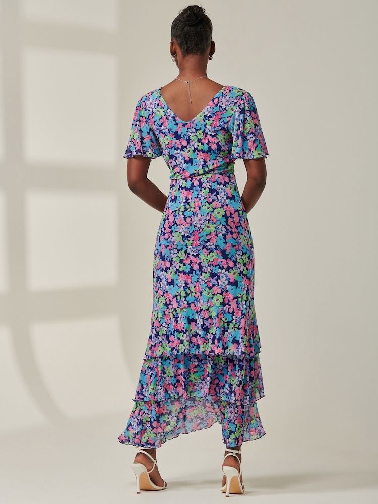 Jolie Moi Blue Floral Printed Tiered Maxi Dress - Image 2 of 6