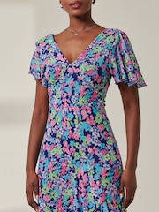 Jolie Moi Blue Floral Printed Tiered Maxi Dress - Image 3 of 6