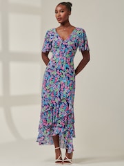 Jolie Moi Blue Floral Printed Tiered Maxi Dress - Image 4 of 6