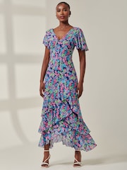 Jolie Moi Blue Floral Printed Tiered Maxi Dress - Image 6 of 6